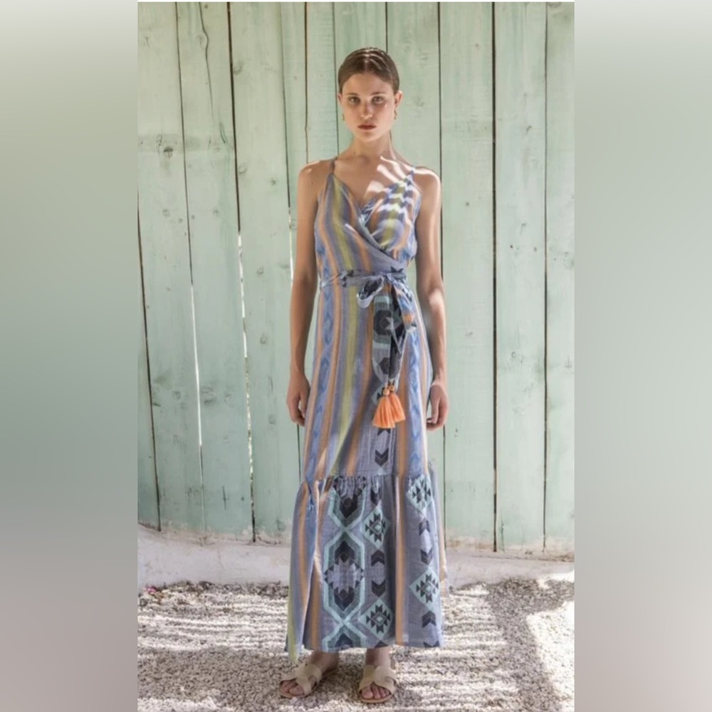 Striped Blue and Orange Maxi Dress, sizes S, L, L